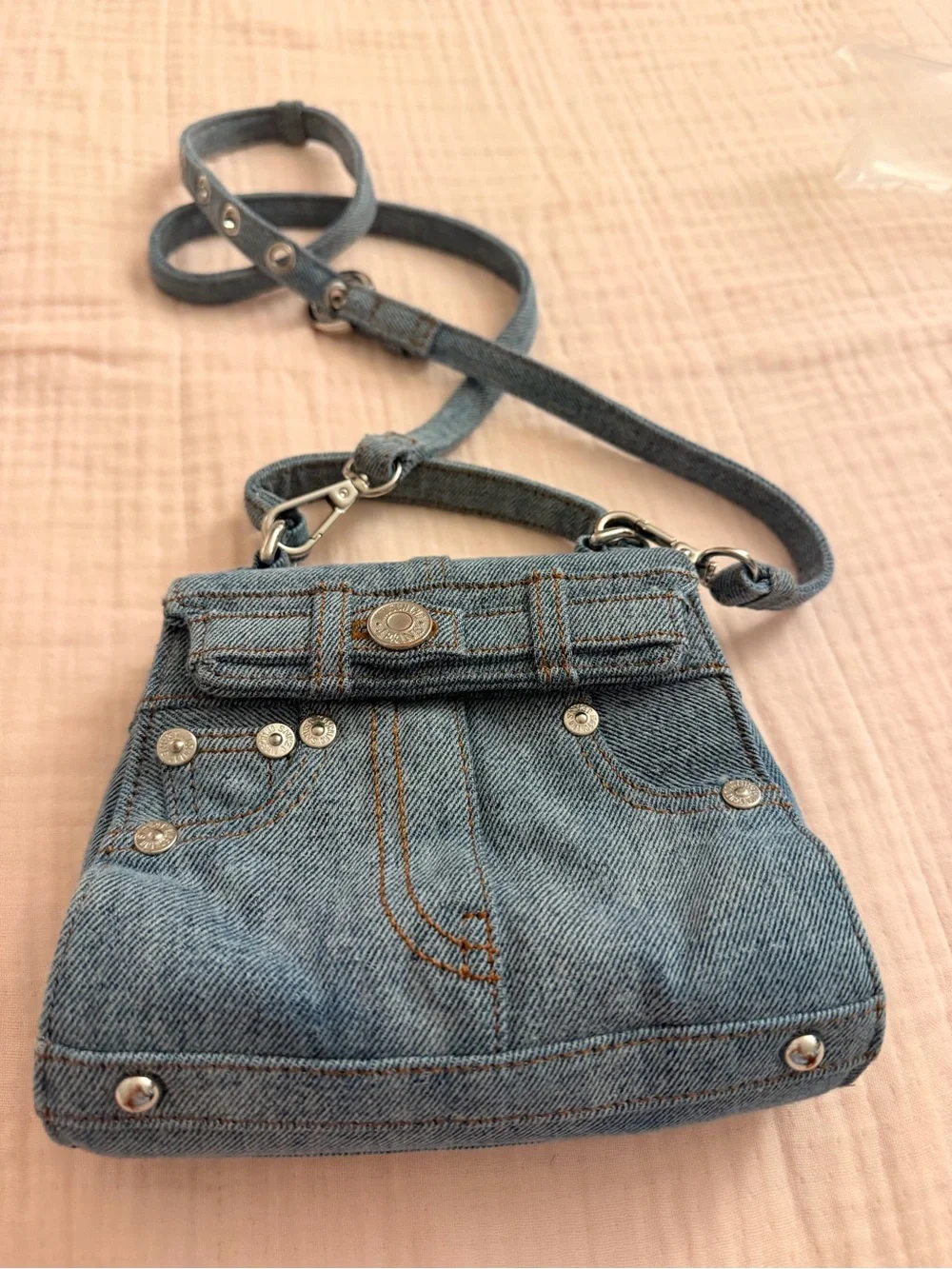 Moschino Light Blue Denim Crossbody Bag